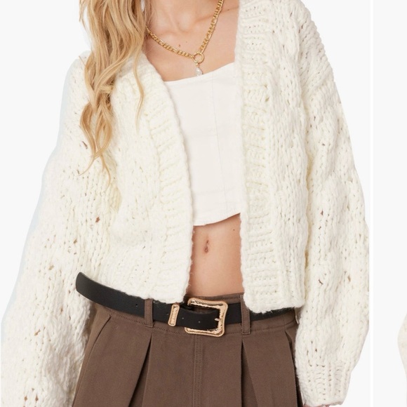 EDIKTED NWT Chunky open knitted front cardigan cream Sz Small - Picture 3 of 7